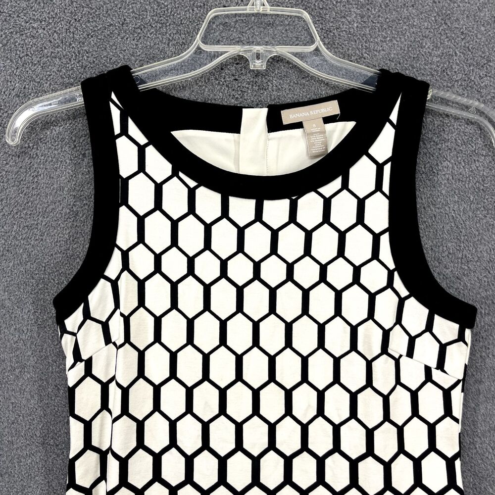 BANANA REPUBLIC Dress Womens 8 White Black Geometric Pencil Bodycon Sleeveless - Picture 3 of 16
